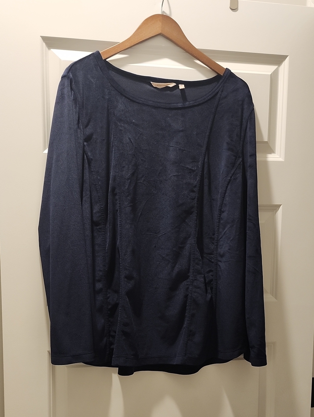 Soft Surroundings Navy Buttery Velvet Velour Long Sleeve Scoop Neck Top Size 2X